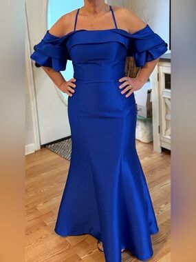 Off-Shoulder Mermaid Maxi Dress in Cobalt Blue
